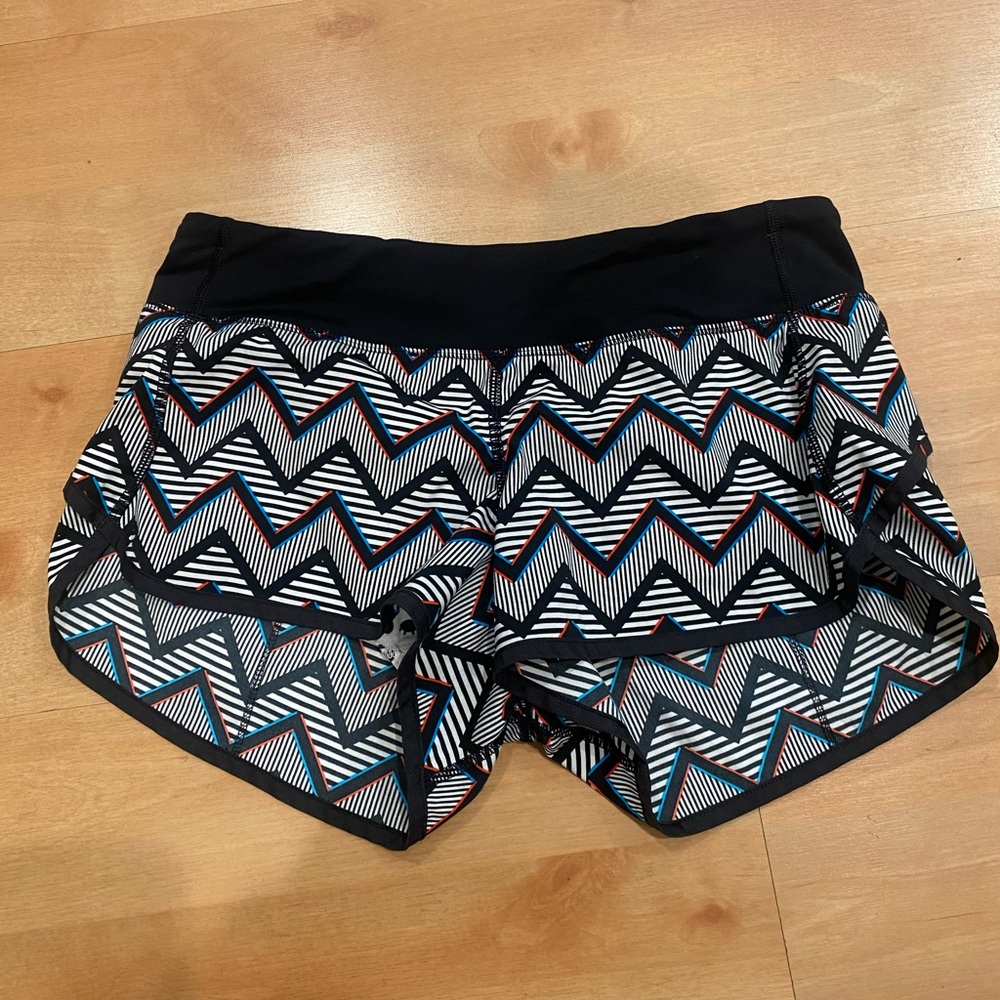 lululemon Black Chevron Athletic Shorts with Teal & Rust Accents